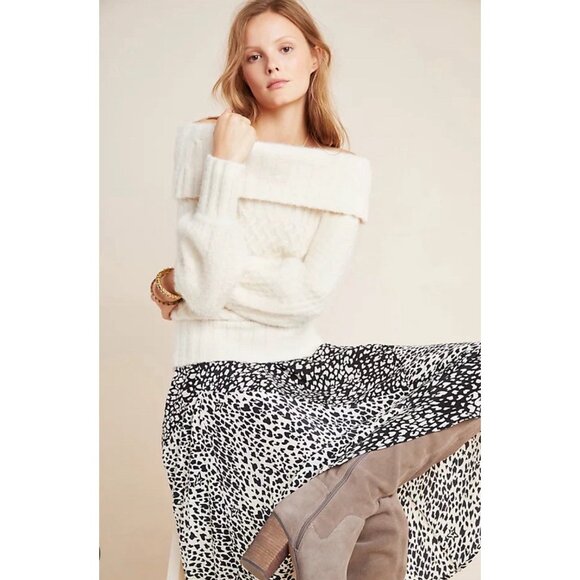 NEW! Anthropologie Margo Off The Shoulder Wool Blend Sweater Cream Ivory SZ XS - Picture 1 of 11